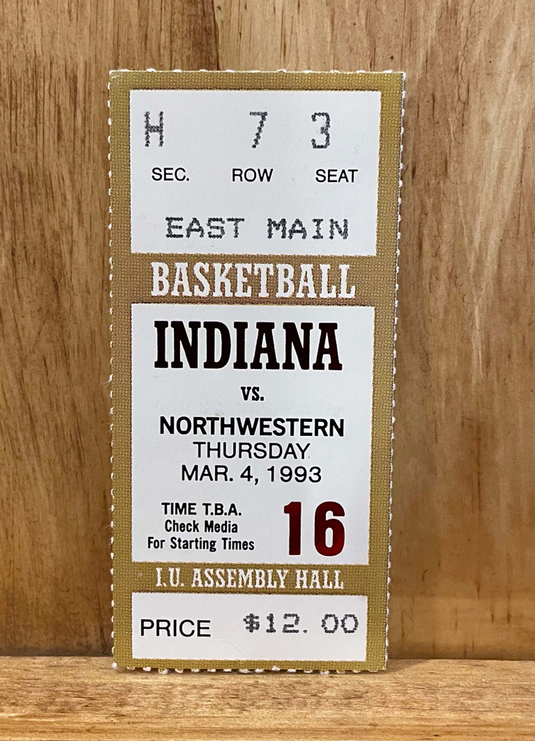 A 1993 Hoosiers basketball ticket stub