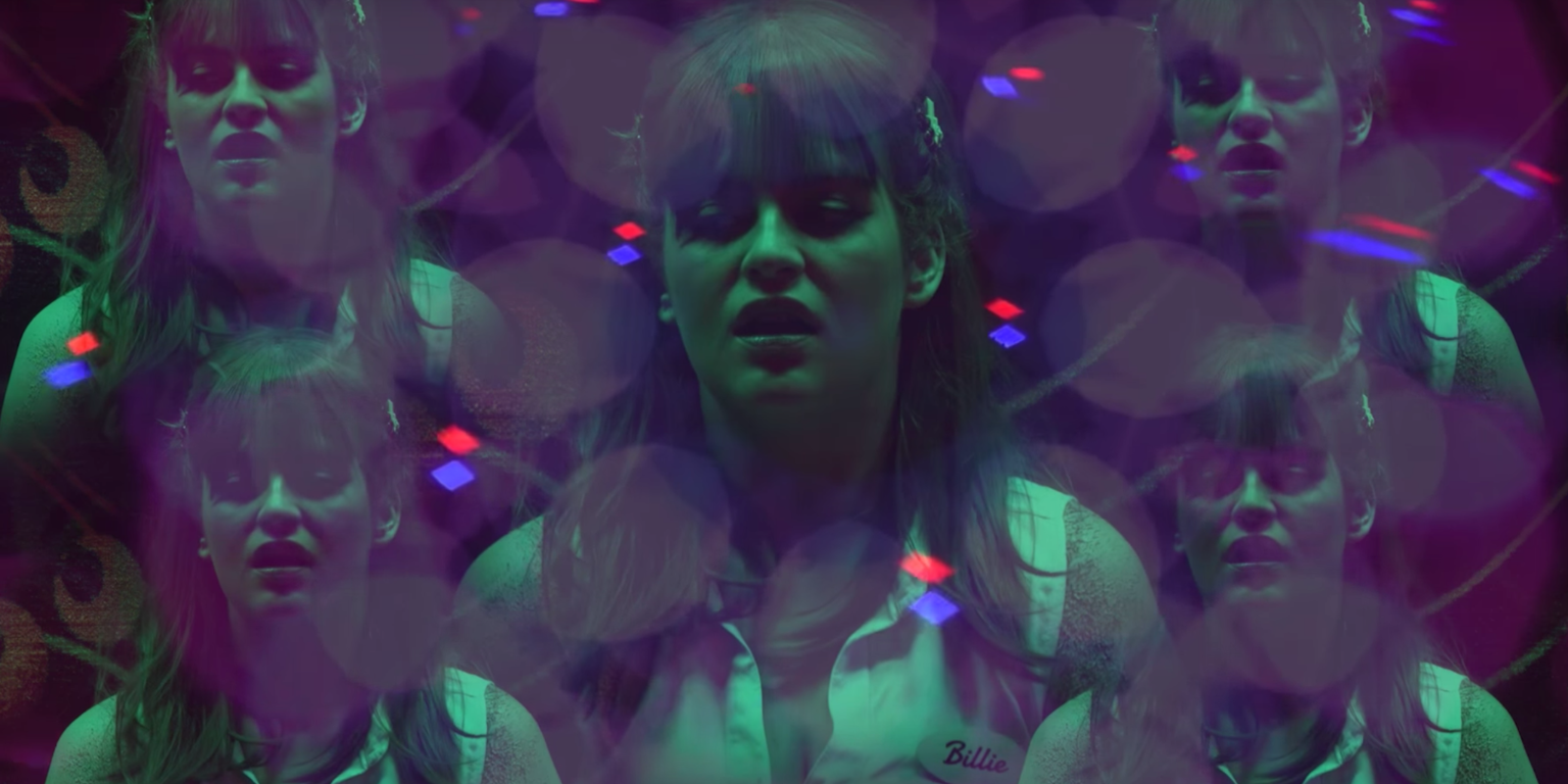 A girl appears several times in a kaleidoscope pattern
