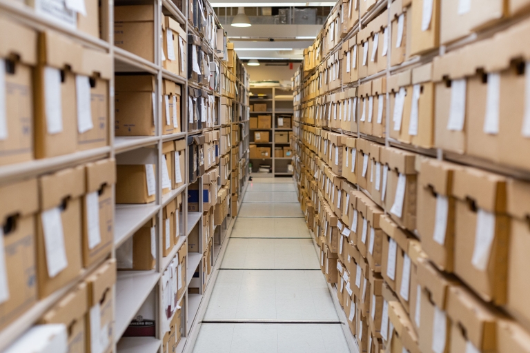 An aisle in the archives