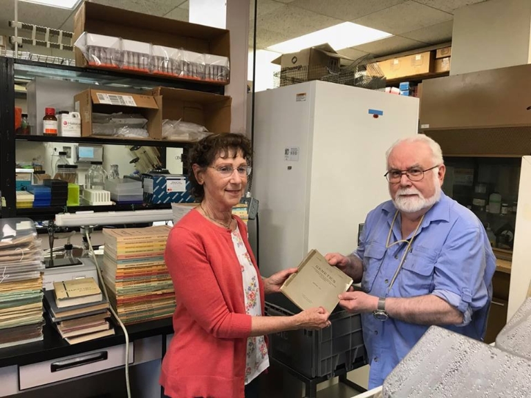 Elise Calvi, left, and Thomas Kaufman holding the collection.