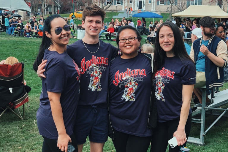 Caleb King with friends at the IU Powwow