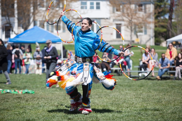 A hoop dancer at the 2017 IU powwow.