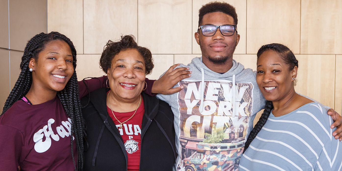 A family poses and smiles during the brunch on Saturday morning.