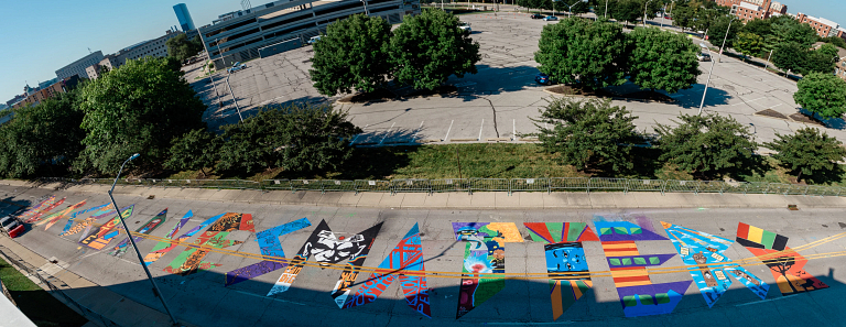 a panoramic view of the Black Lives Matter street art