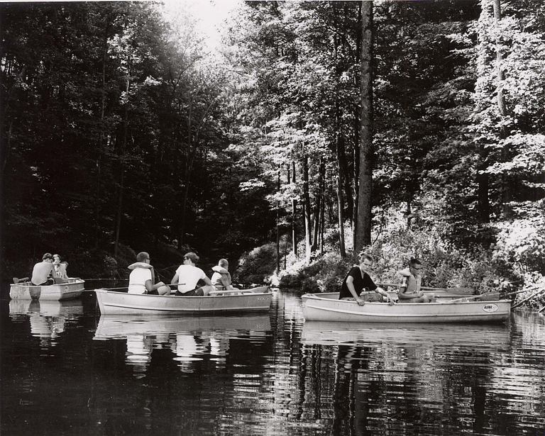 Students go out on the water in boats at Bradford Words many years ago