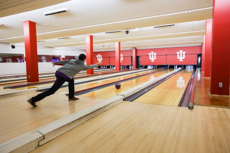 A student bowls at the Indiana Memorial Union
