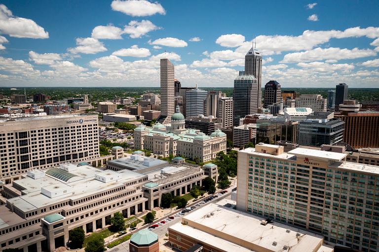 An aerial view of downtown Indianapolis 
