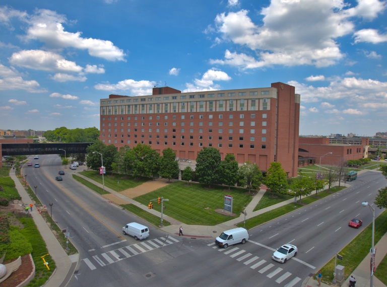 The exterior of University Tower at IUPUI