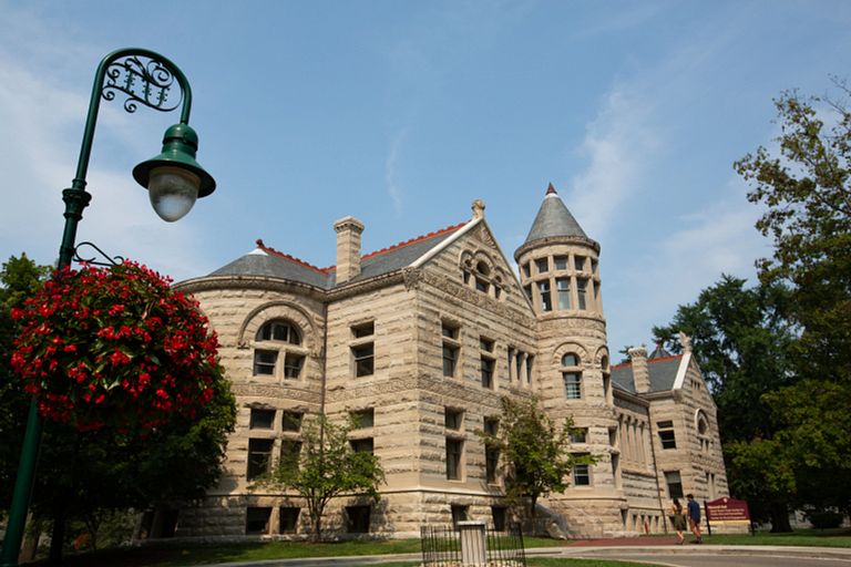 A tall limestone building on the IU campus.