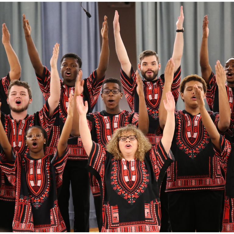 Members of the African American Choral Ensemble sing at University Elementary