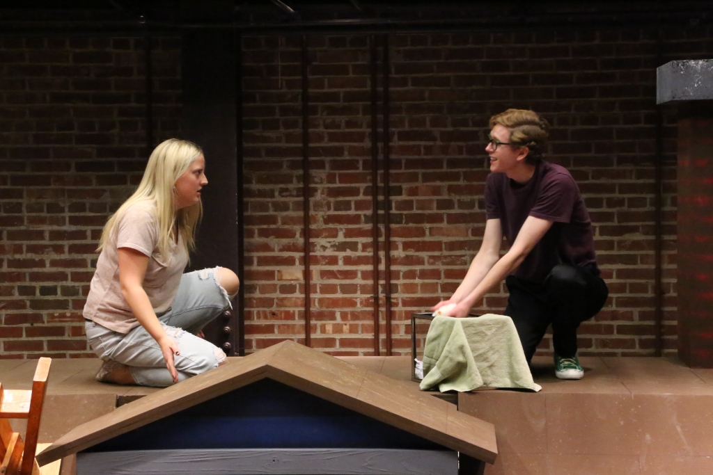 Actors rehearse the play "Ascendant" before its January 22 opening