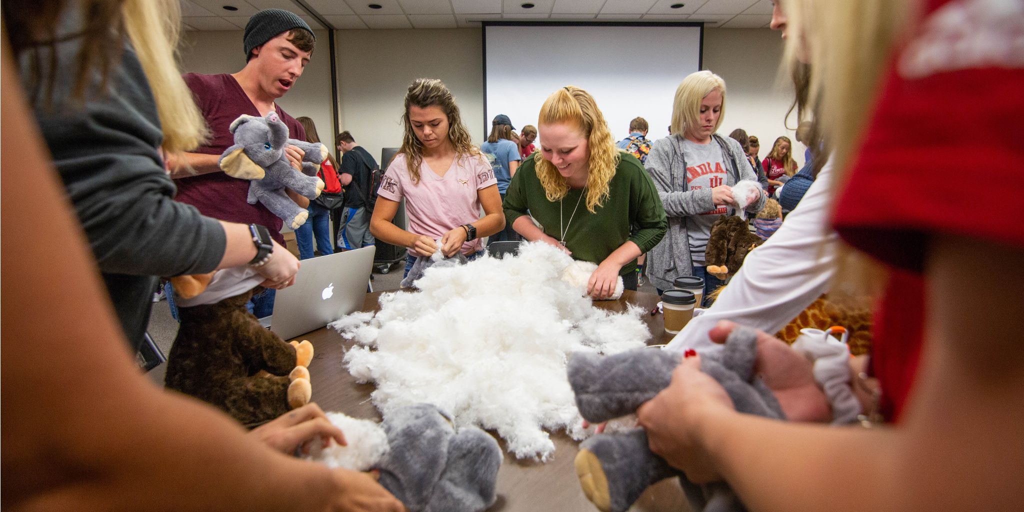 Students build stuffed animals 