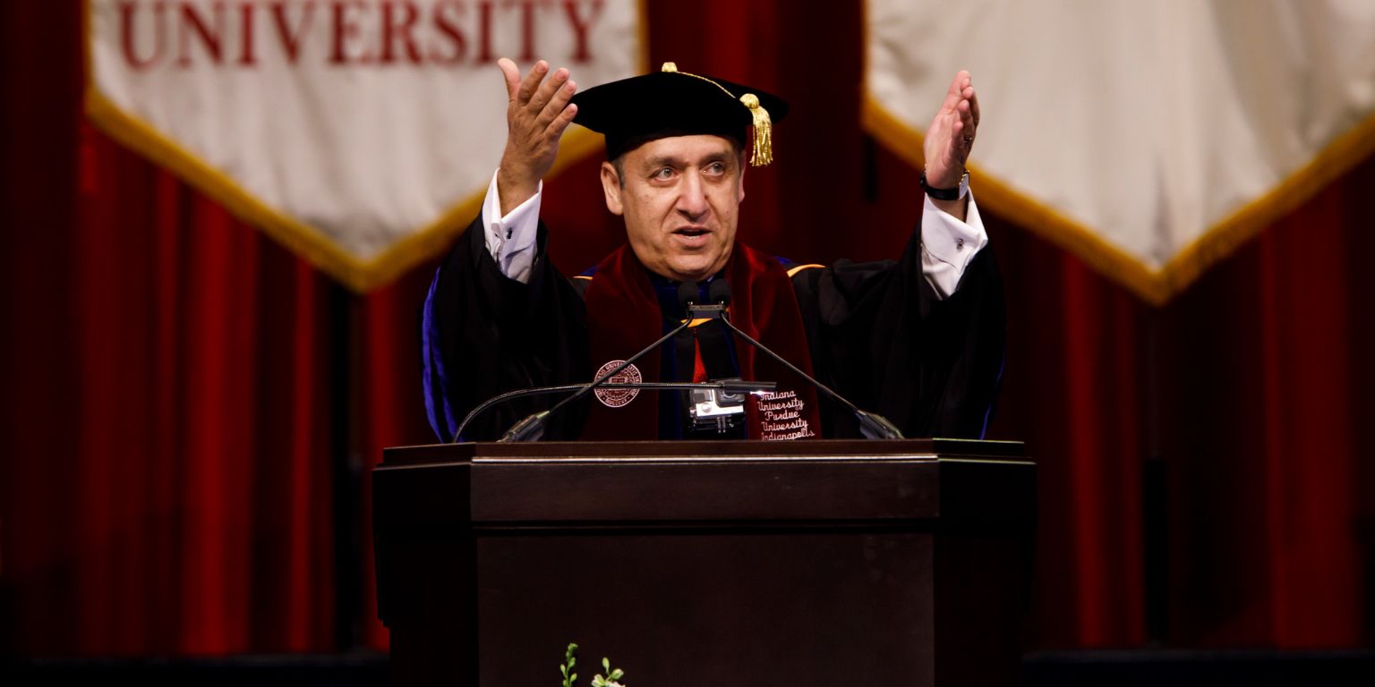 Chancellor Nasser H. Paydar speaks during graduation.