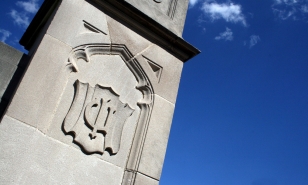 limestone pillar with IU crest