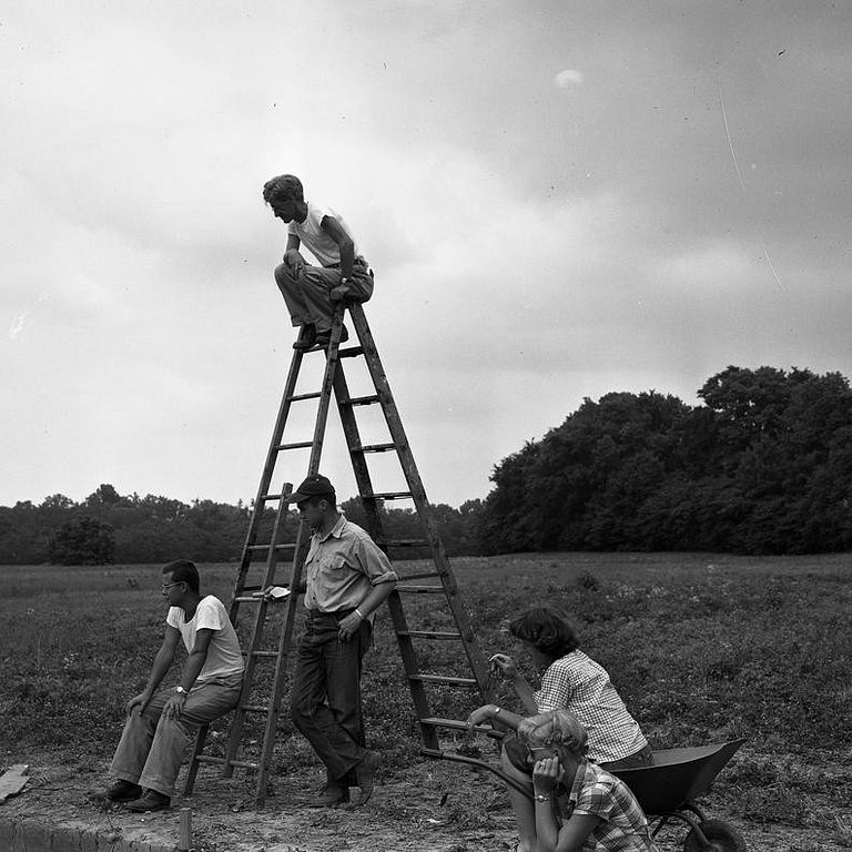 Glenn Black on a latter at Angel Mounds