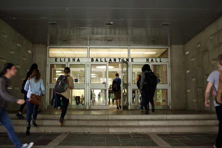 Students enter Ballantine Hall.