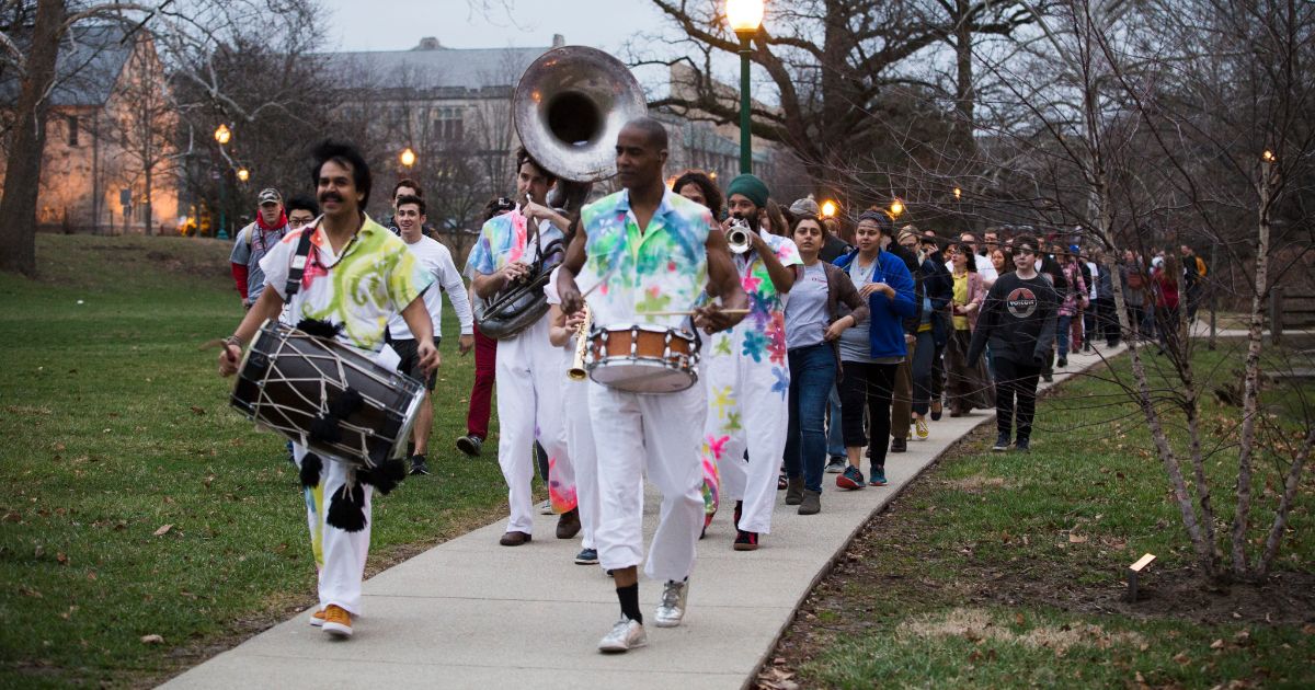 Red Baraat leads audiences on a parade through Dunn Meadow