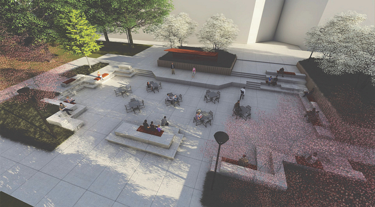 A rendering of a new plaza on the IU Northwest campus.