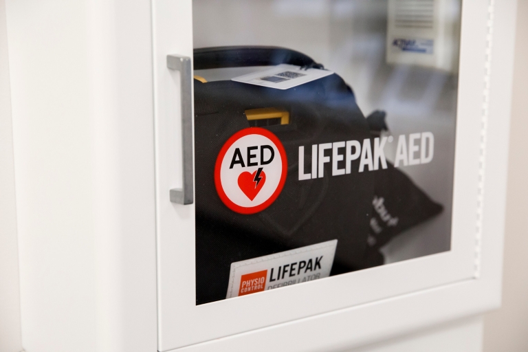 An AED on campus
