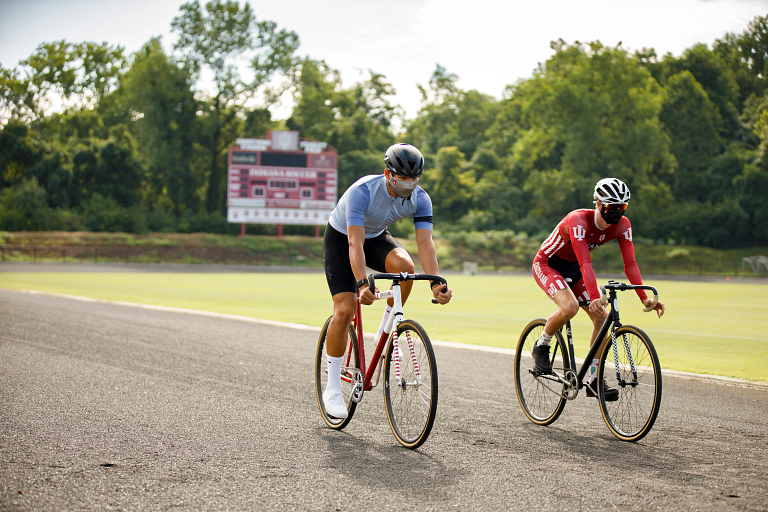 Two riders on bikes at Armstrong Stadium