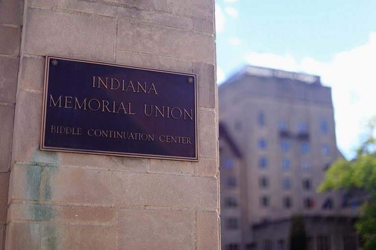 A sign outside of the Indiana Memorial Union