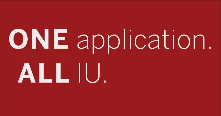 The words 'One application. All IU' on a crimson background