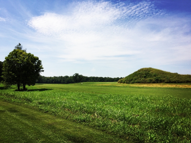 Mount and grassy areas at Angel Mounds State Historic Site