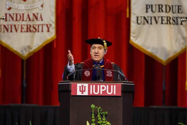 Chancellor Nasser H. Paydar speaks during a commencement ceremony