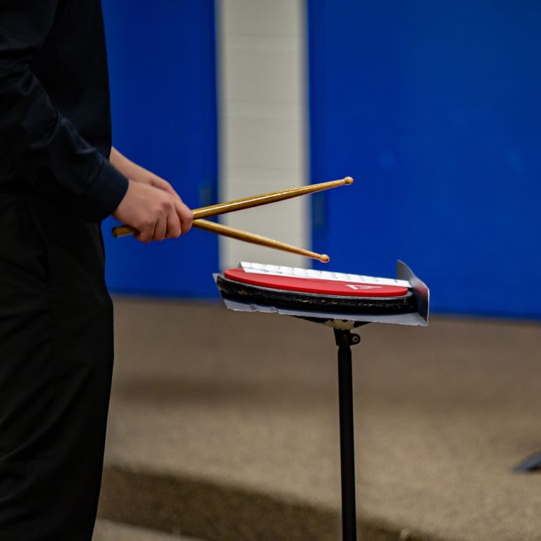 A percussionist from IU teachers high school students 