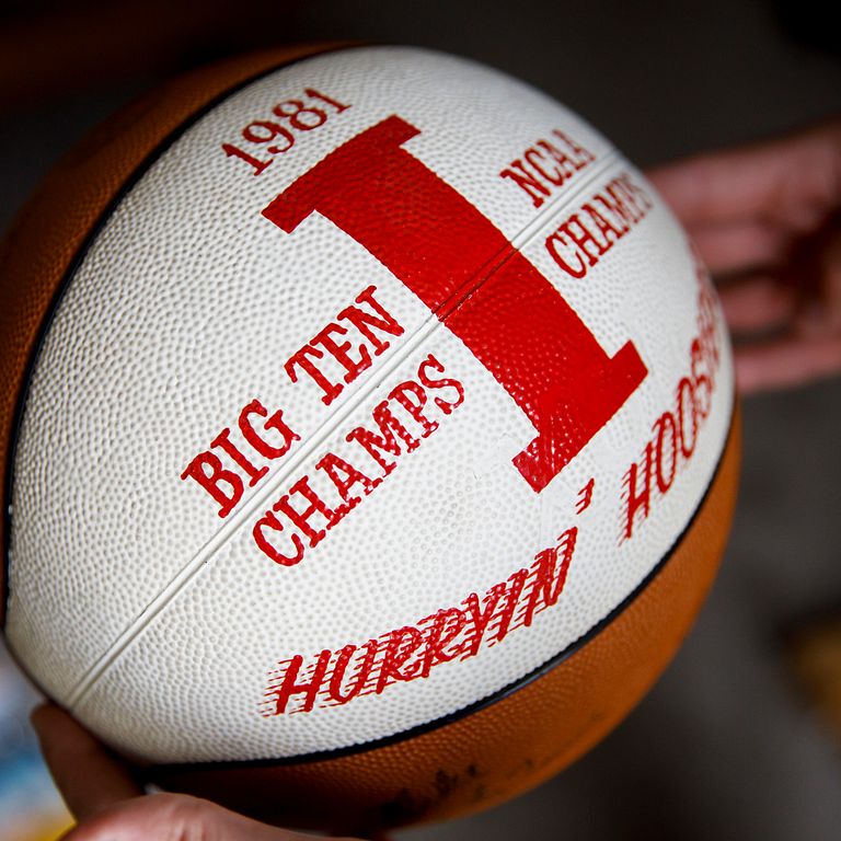 A painted basketball commemorating the IU basketball team's 1981 National Championship season