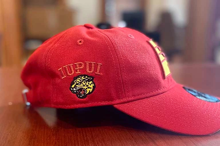 IUPUI jaguar logo on side of hat