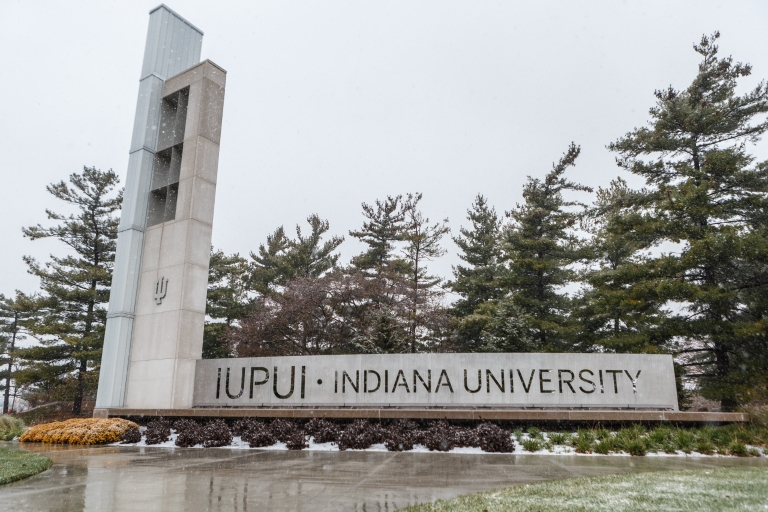 IUPUI campus sign in winter