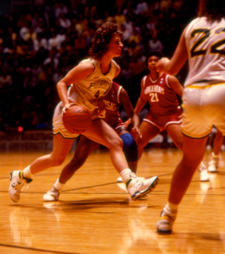 Young Teri Moren playing basketball for Purdue.