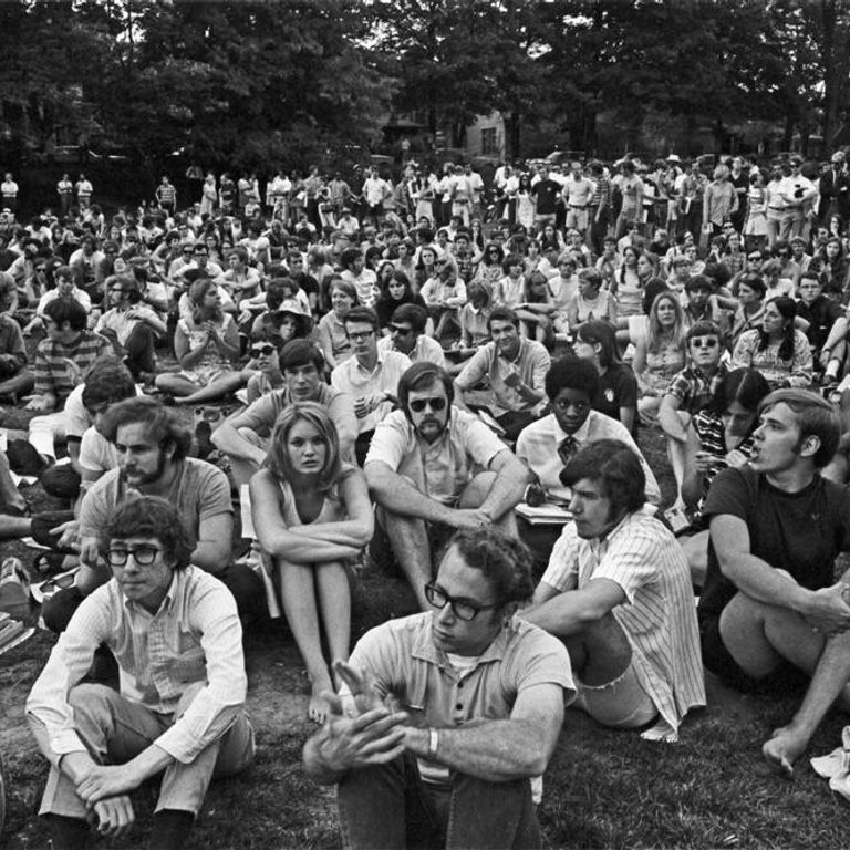 Students protest in Dunn Meadow in 1969