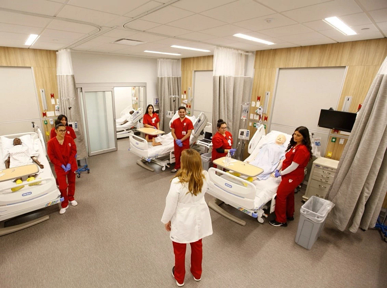 Nursing students learn in the Nursing Learning Resource Center in Bloomington