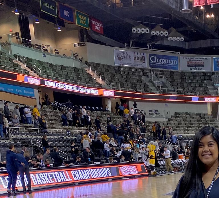 Alyssa on the Horizon League floor