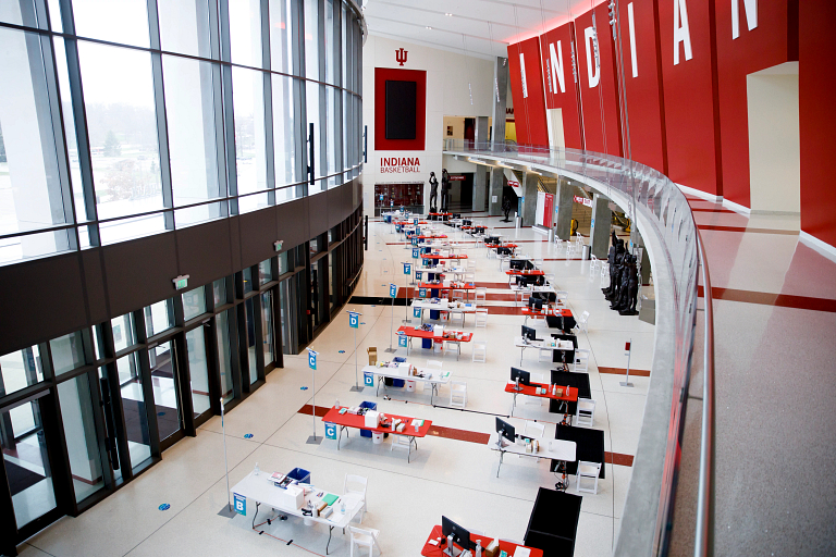 A vaccine clinic set up in Simon Skjodt Assembly Hall