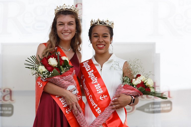 Emily Crowel and Bianca Marrufo pose for a photo after being crowed Regatta Royalty.