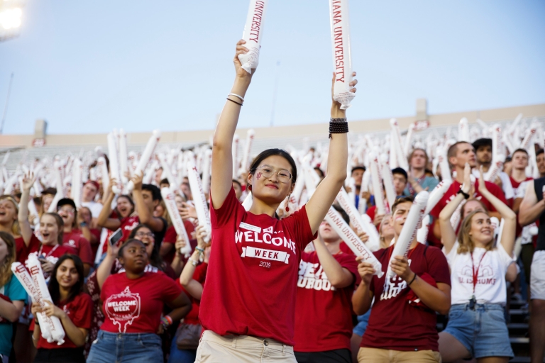 Students celebrate during Traditions and Spirit of IU on the Bloomington campus