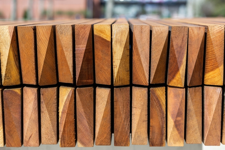 Detail of wood used to create new tables on-campus