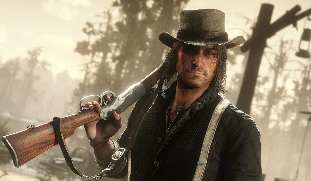 Game character John Marston holding a gun