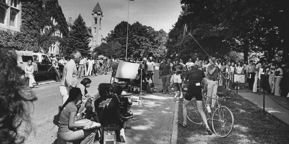 Filming Breaking Away in Old Crescent on IU's campus