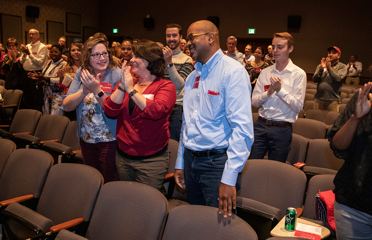 Jerald Harkness receives a standing ovation