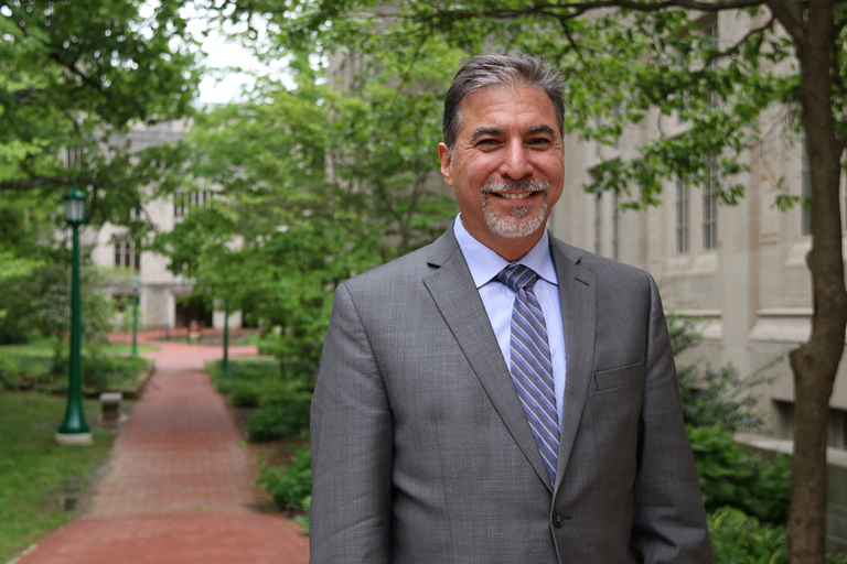 John Nieto-Phillips stands on the IU Bloomington campus.
