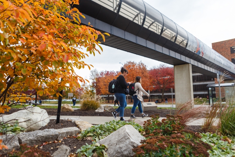 Students walk on the IUPUI campus