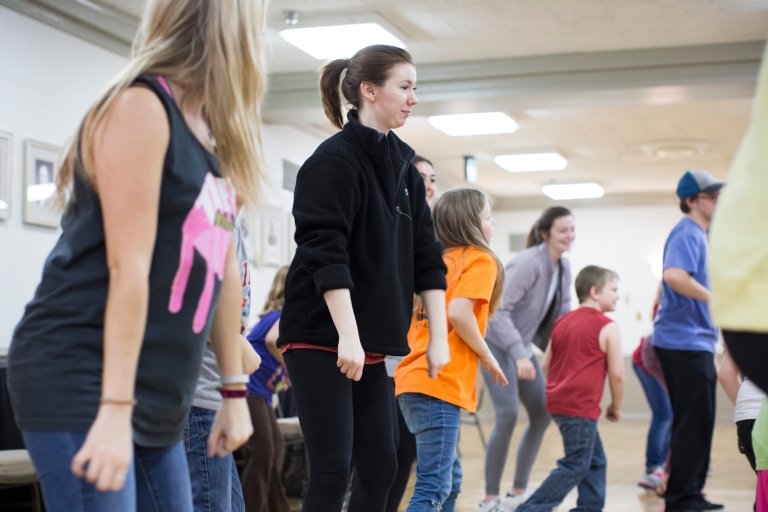 IU student Anne-Therese Ryan dances with other students. 