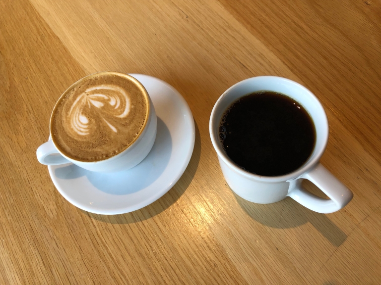 A cappuccino and drip coffee from Quills