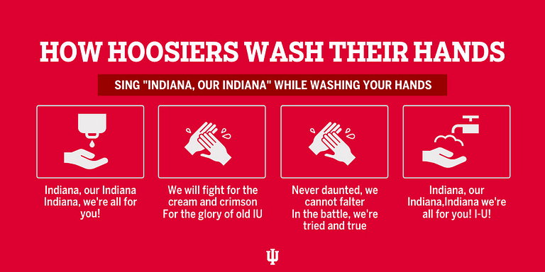 An infographic about using the IU fight song to wash your hands