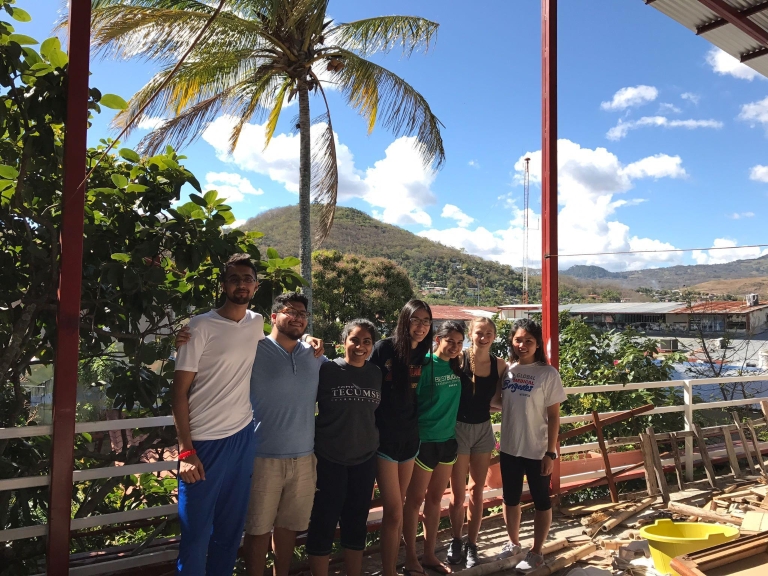 Seven IUPUI students stand together during their Global Medical Brigades trip in Nicaragua.