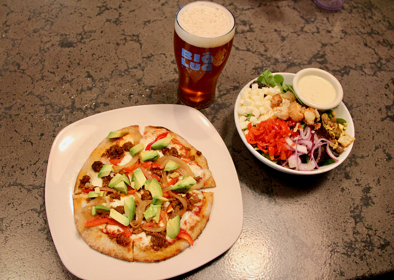 Pizza, salad and a beer